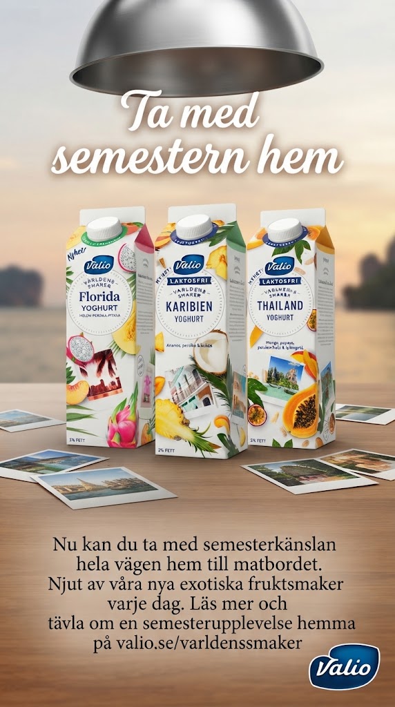 Valio printannons Ta med semestern hem med tre yoghurtförpackningar